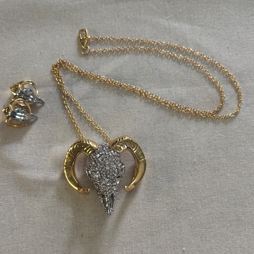 Alexis bittar Gold and Silver Ram Skull Pendant Necklace